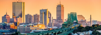 Boston skyline at sunset